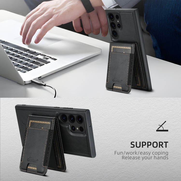 For Samsung Galaxy S22 5G Suteni H17 Oil Eax Leather MagSafe Detachable Wallet Phone Case(Black)