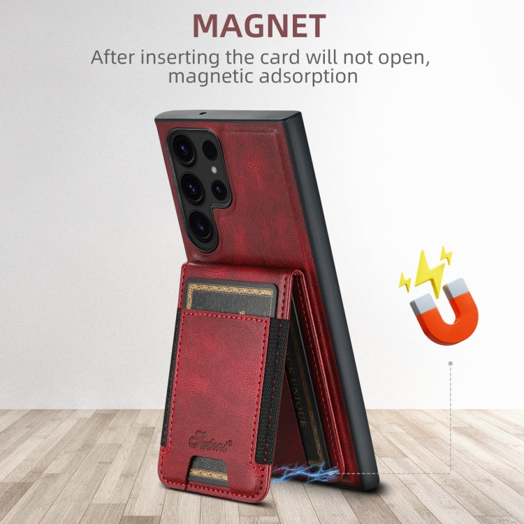 For Samsung Galaxy S22 5G Suteni H17 Oil Eax Leather MagSafe Detachable Wallet Phone Case(Red)
