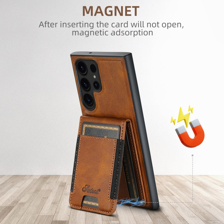 For Samsung Galaxy Note20 Ultra Suteni H17 Oil Eax Leather MagSafe Detachable Wallet Phone Case(Brown)