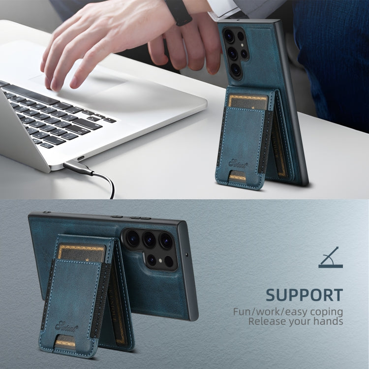 For Samsung Galaxy Note20 Ultra Suteni H17 Oil Eax Leather MagSafe Detachable Wallet Phone Case(Blue)