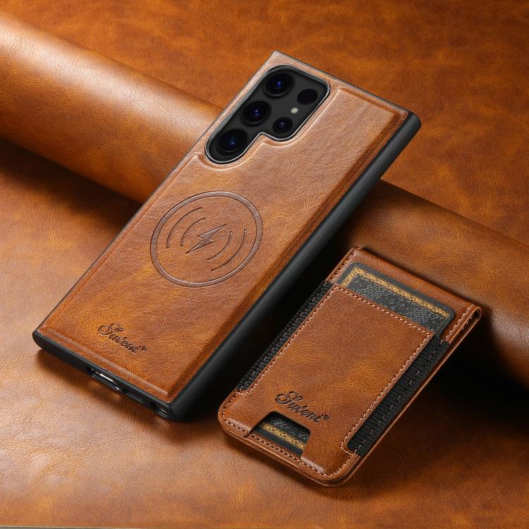 For Samsung Galaxy S25 Ultra 5G Suteni H17 Oil Eax Leather MagSafe Detachable Wallet Phone Case(Brown)