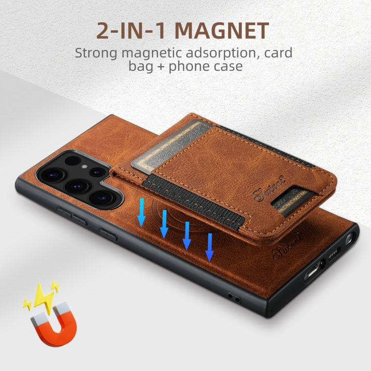 For Samsung Galaxy Note20 Suteni H17 Litchi Texture Leather MagSafe Detachable Wallet Phone Case(Khaki)