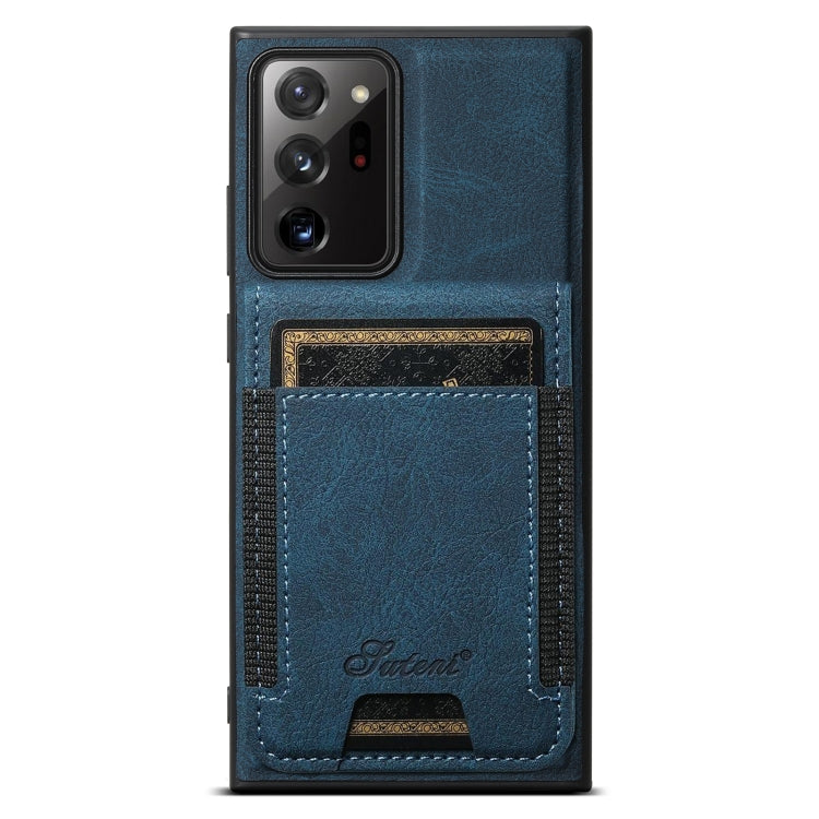 For Samsung Galaxy Note20 Suteni H17 Litchi Texture Leather MagSafe Detachable Wallet Phone Case(Blue)