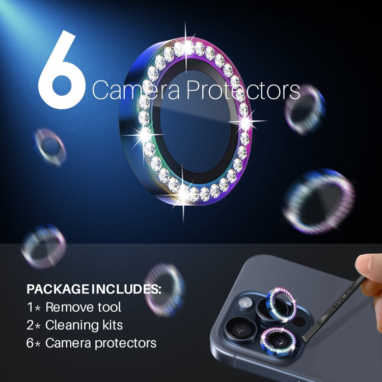 For iPhone 15 Pro / 15 Pro Max NORTHJO 2 Set 6Pcs Camera Lens Protector Diamond Metal Ring Film(Colorful)