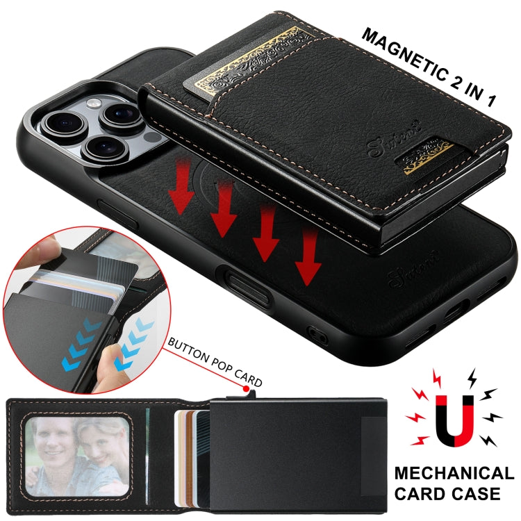 Suteni H19 Litchi Grain 2-in-1 MagSafe Removable Card Box Back Phone Case, For iPhone 15, For iPhone 14 Plus, For iPhone 14, For iPhone 14 Pro, For iPhone 14 Pro Max, For iPhone 13 Pro Max, For iPhone 13 Pro, For iPhone 13, For iPhone 12               ...
