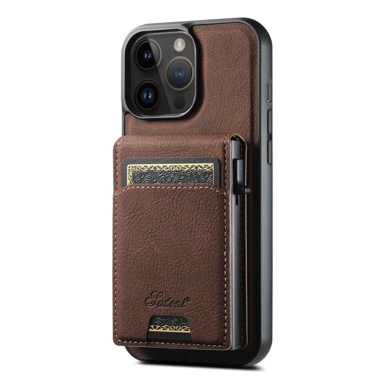 Suteni H19 Litchi Grain 2-in-1 MagSafe Removable Card Box Back Phone Case, For iPhone 15, For iPhone 14 Plus, For iPhone 14, For iPhone 14 Pro, For iPhone 14 Pro Max, For iPhone 13 Pro Max, For iPhone 13 Pro, For iPhone 13, For iPhone 12               ...