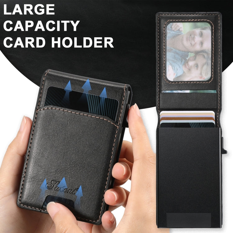 For Samsung Galaxy S22 Ultra 5G Suteni H19 Oil Wax 2-in-1 MagSafe Removable Card Box Back Phone Case(Black)