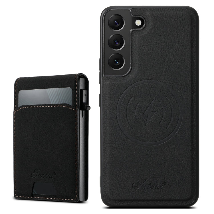 For Samsung Galaxy S24+ 5G Suteni H19 Litchi Texture 2-in-1 MagSafe Removable Card Case Back Phone Case(Black)