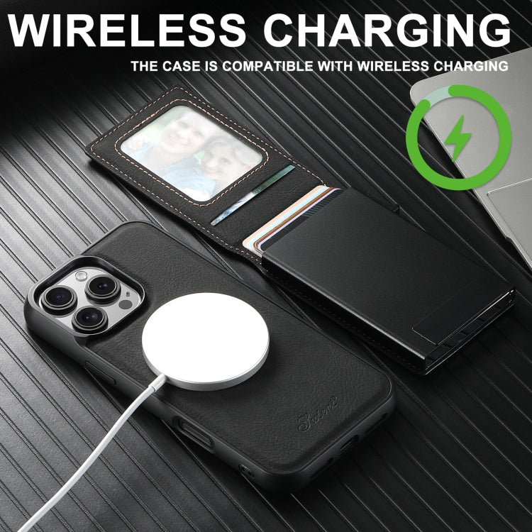 For Samsung Galaxy S22 Ultra 5G Suteni H19 Litchi Texture 2-in-1 MagSafe Removable Card Case Back Phone Case(Black)
