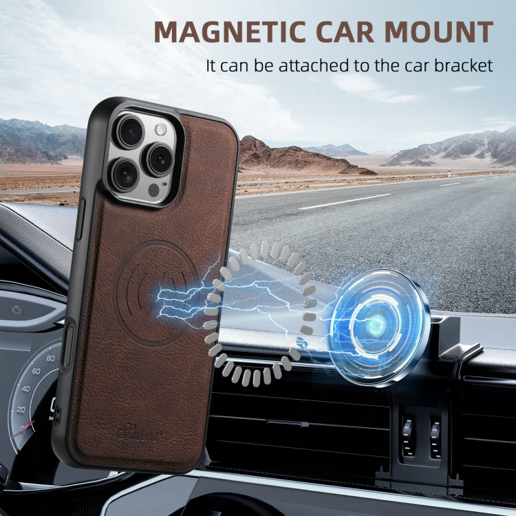 For Samsung Galaxy S22 Ultra 5G Suteni H19 Litchi Texture 2-in-1 MagSafe Removable Card Case Back Phone Case(Brown)