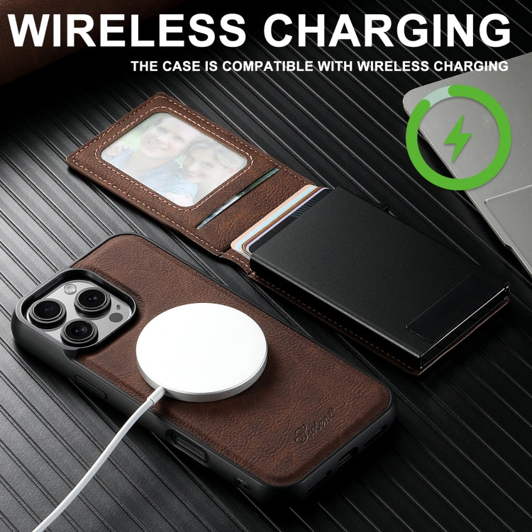 For Samsung Galaxy S22 Ultra 5G Suteni H19 Litchi Texture 2-in-1 MagSafe Removable Card Case Back Phone Case(Brown)