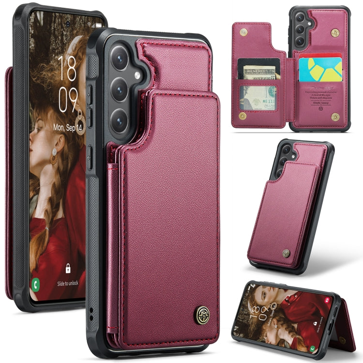 For Samsung Galaxy S25 5G CaseMe C22 Card Slots Holder RFID Anti-theft Phone Case(Red)