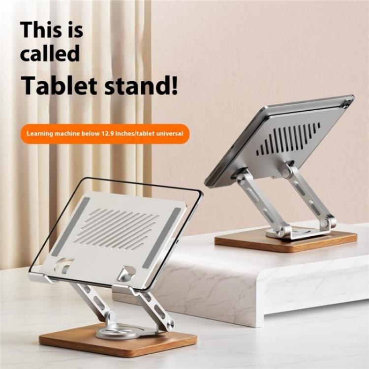 J27 Desktop Foldable Rotating Wooden Base Tablets Laptops Metal Cooling Holder, J27