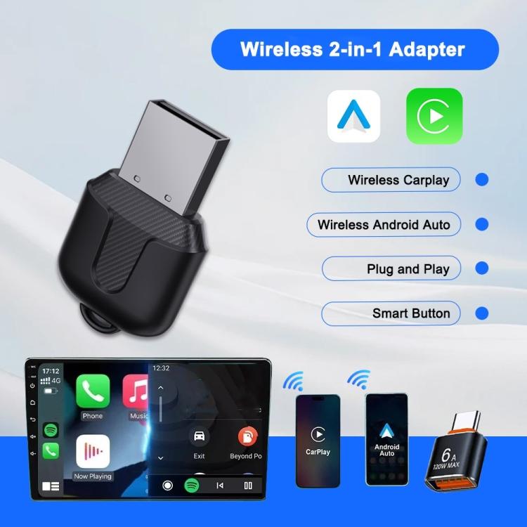 M25 Bluetooth 5.4 AI Box USB Dongle 2 in 1 For CarPlay / Android Auto Wired to Wireless Car Adapter, M25