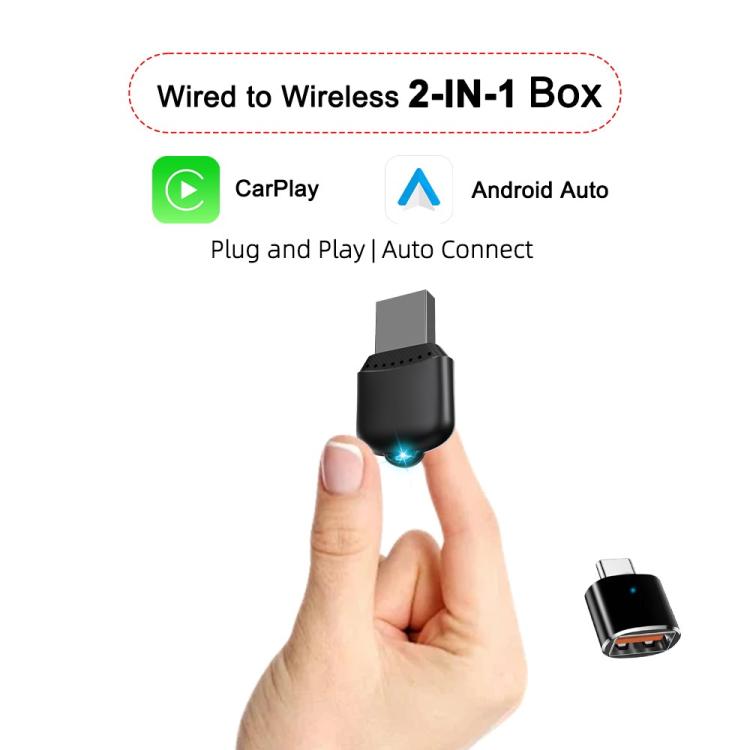 M25 Bluetooth 5.4 AI Box USB Dongle 2 in 1 For CarPlay / Android Auto Wired to Wireless Car Adapter, M25