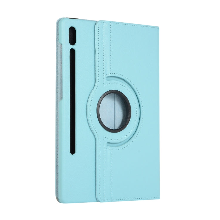 ENKAY 360 Degree Rotation Lichi Texture Leather Case with Holder for Samsung Galaxy Tab S6 10.5 T860 / T865(Light Blue)
