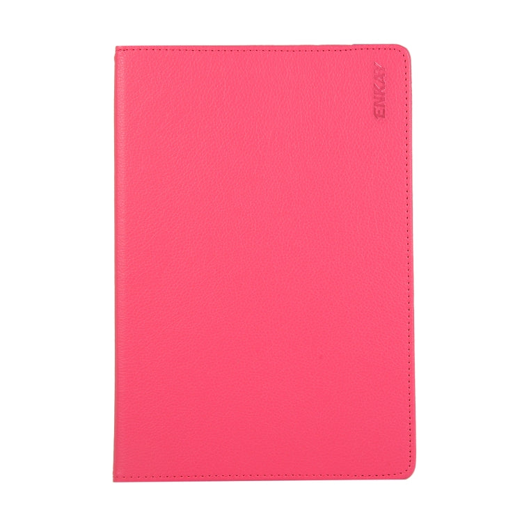 ENKAY 360 Degree Rotation Lichi Texture Leather Case with Holder for Samsung Galaxy Tab S6 10.5 T860 / T865(Rose Red)
