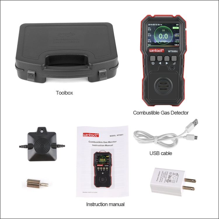 WINTACT WT8806 Carbon Monoxide Monitor Professional Rechargeable Gas Sensor High Sensitive Poisoning Sound-light Vibration Alarm CO Detector