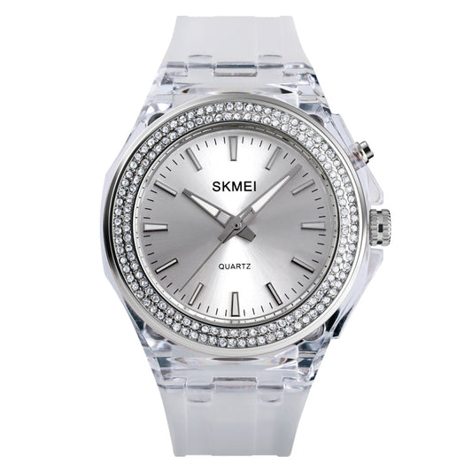 SkMEI 1553 Women LED Color Light Transparent Waterproof Watch Inlaid With Water Drill