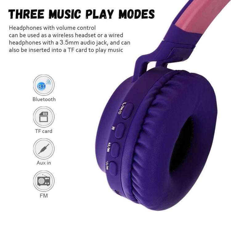 Cute Cat Ear Bluetooth 5.0 Headphones Foldable On-Ear Stereo Wireless Headset Headphone with Mic / LED Light / FM Radio / TF Card, SYA00833501F, SYA00833501A, SYA00833501B, SYA00833501C, SYA00833501D, SYA00833501E