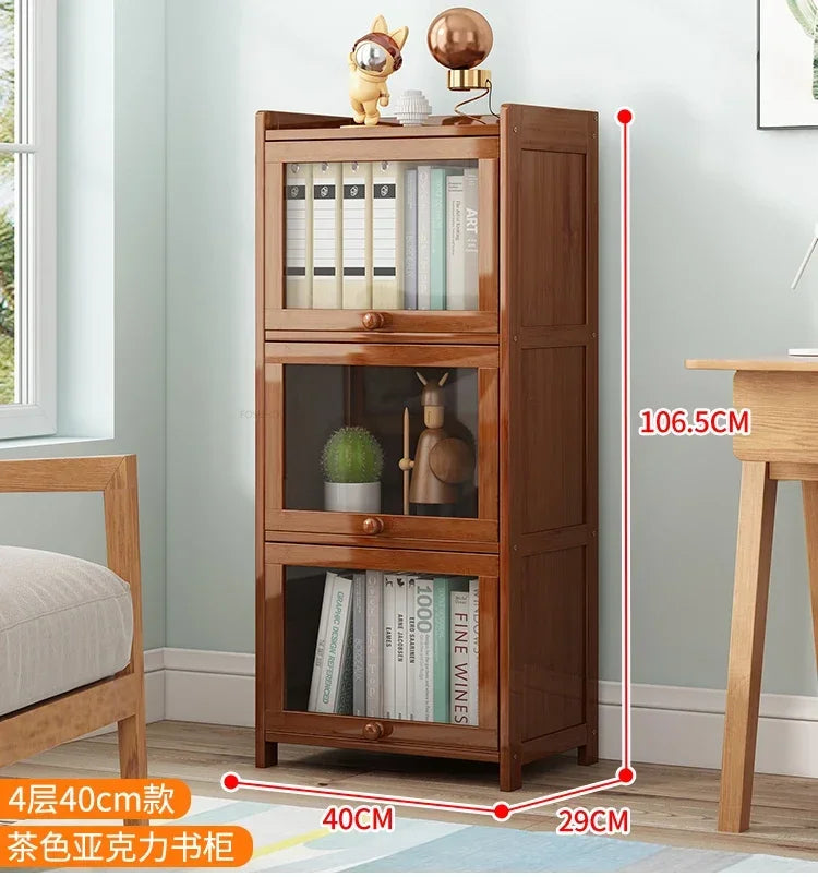 Japanese Home Furniture Bamboo Bookcases Organizer Multi-layer Storage Shelf Simple Retro Bookshelf With Door Modern Office Desk