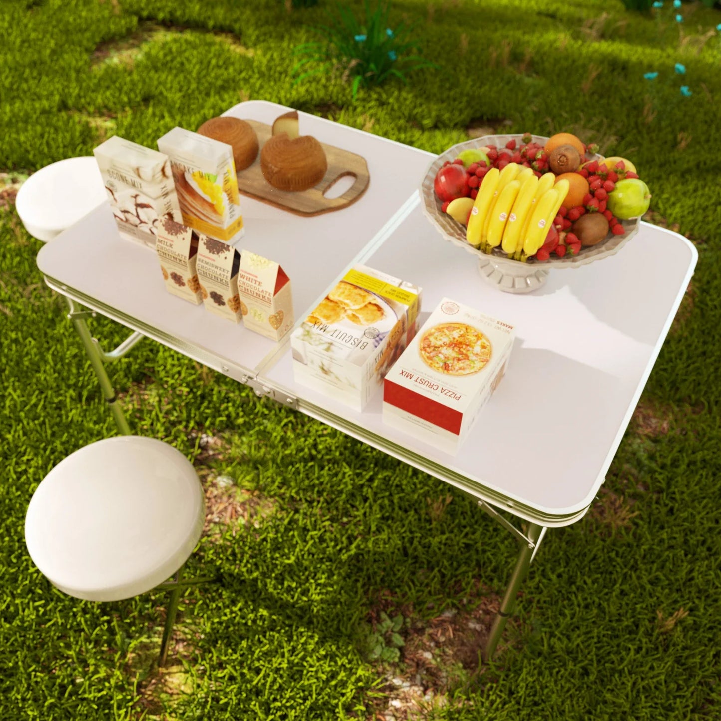3FT/90CM Picnic Folding Tables, Aluminium Foldable Portable Adjustable Height Lightweight for Camping BBQ, 90x60x37/67cm