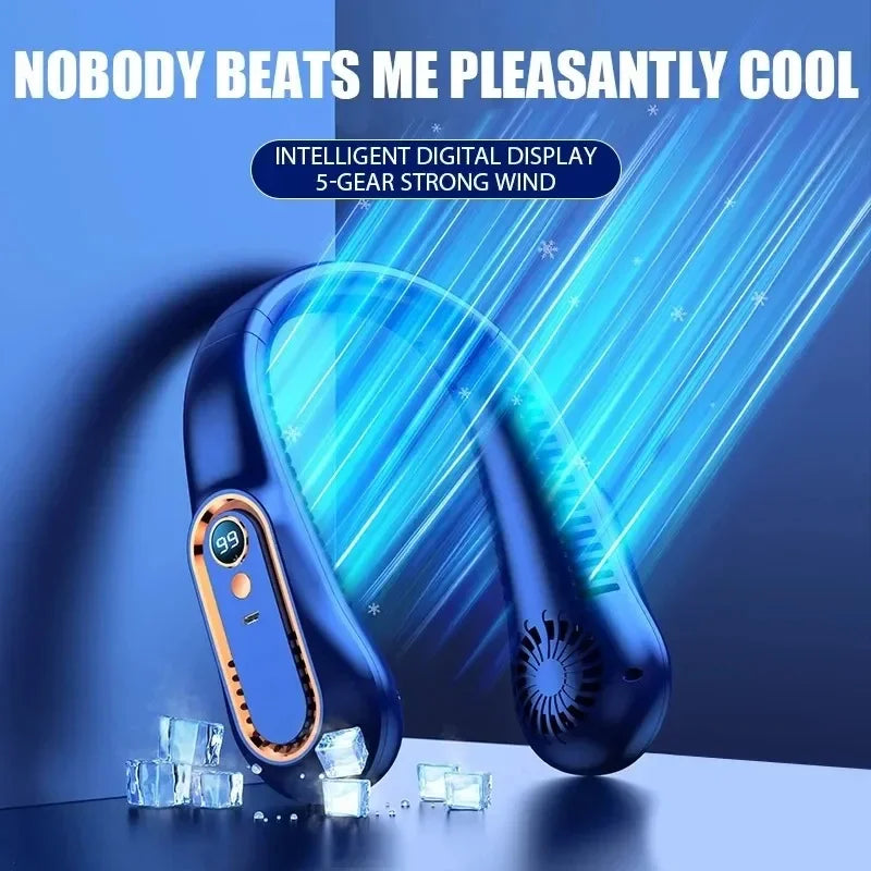 3000mAh Hanging Neck Fan Portable Bladeless Mini USB Rechargeable Mute LED Digital Display Electric Fan Summer Air Cooler ﻿