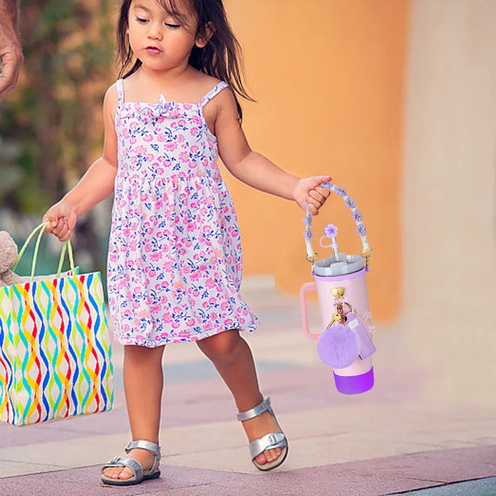 8Pcs/Set Siliocne Cup Sleeve Straw Lid Handle Strap Keychain Lipstick Pouch for Stanley 40oz Tumbler Accessories Set