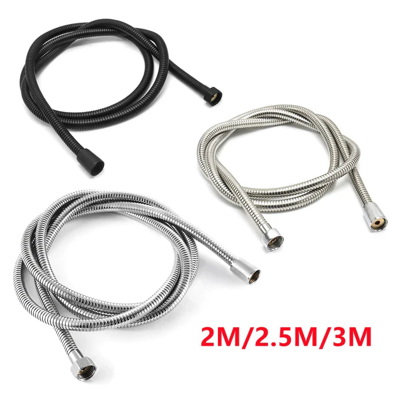 2/2.5/3M 304 Stainless Steel Encrypted Shower Hose Matte Black Flexible Shower Tube Bathroom Chrome Plated Brushed Nickel Pipe