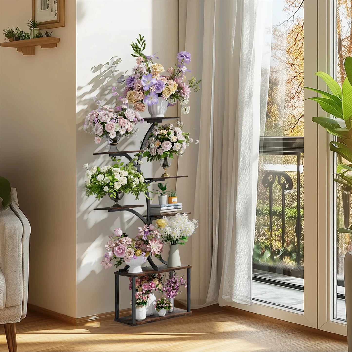 7 Tier Tree Shaped Plant Stand for Patio Living Room Metal Plant Flower Pot Display Holder Multiple Shelves