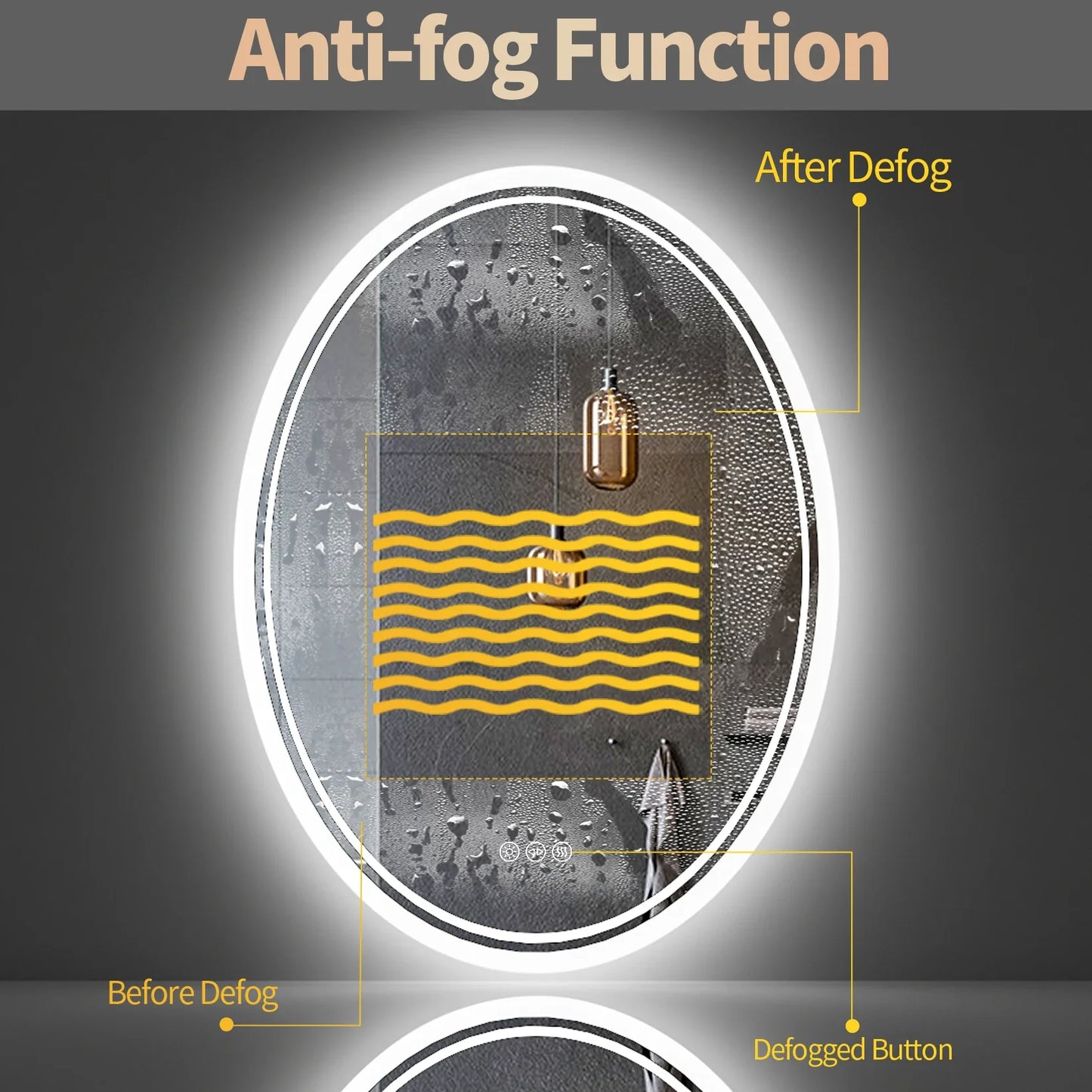 Ultra Bright Oval LED Bathroom Mirror, Anti-Fog, Dimmable, Backlit, Lighted Vanity Mirror, 3 Touch Switch, 28 ", 32"