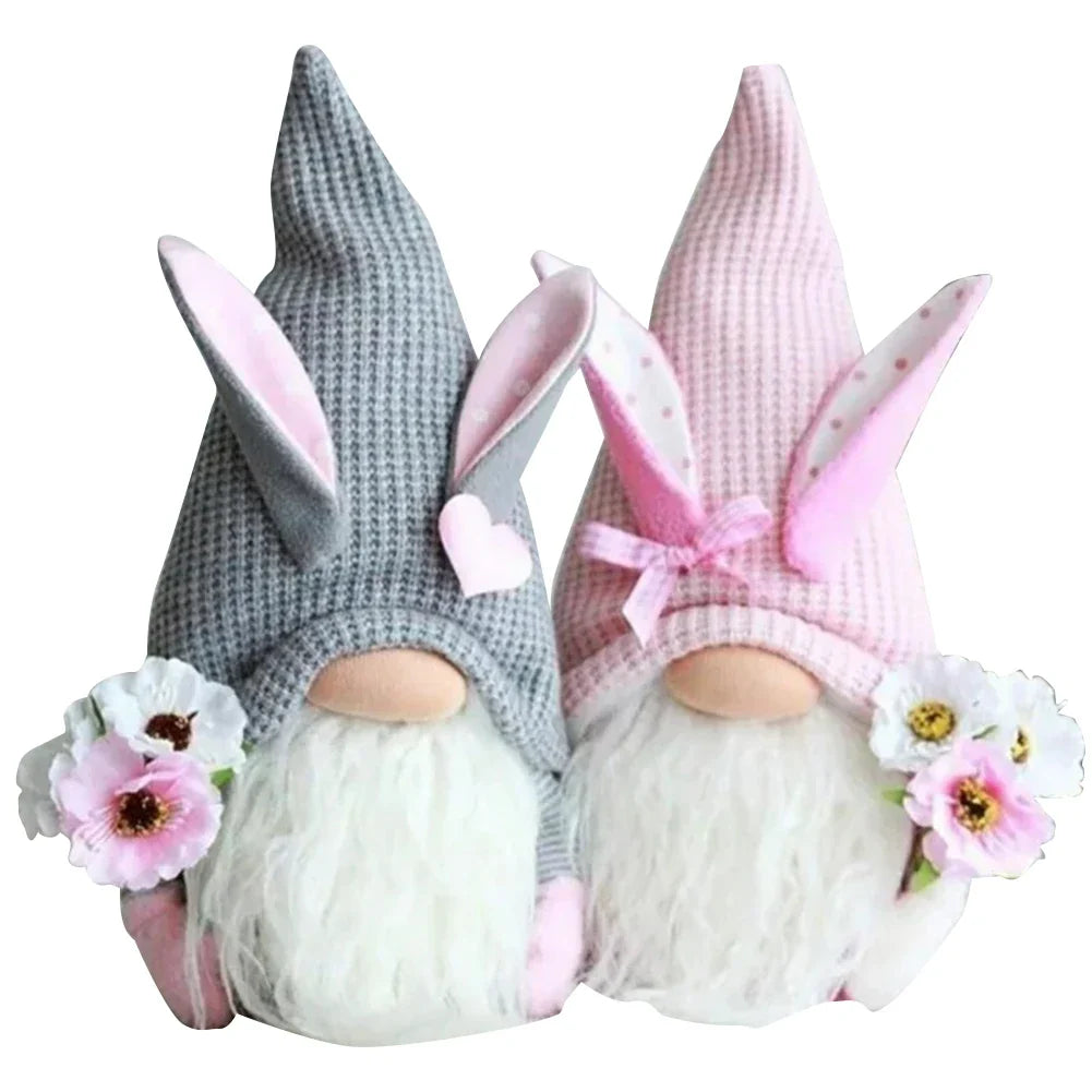 2Pcs Rabbit Ear Faceless Gnome with Knitted Hat Easter Old Man Dwarf Decor Festival Theme for Bedroom Living Room Decor