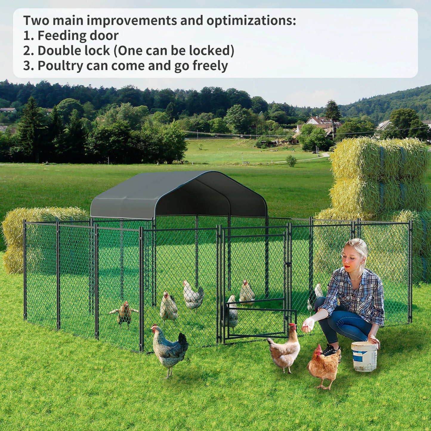 Extra Large Chicken Coop for Outdoor, Farm Metal Poultry Run, Walk-in Cage, House Kennels with Waterproof Cover