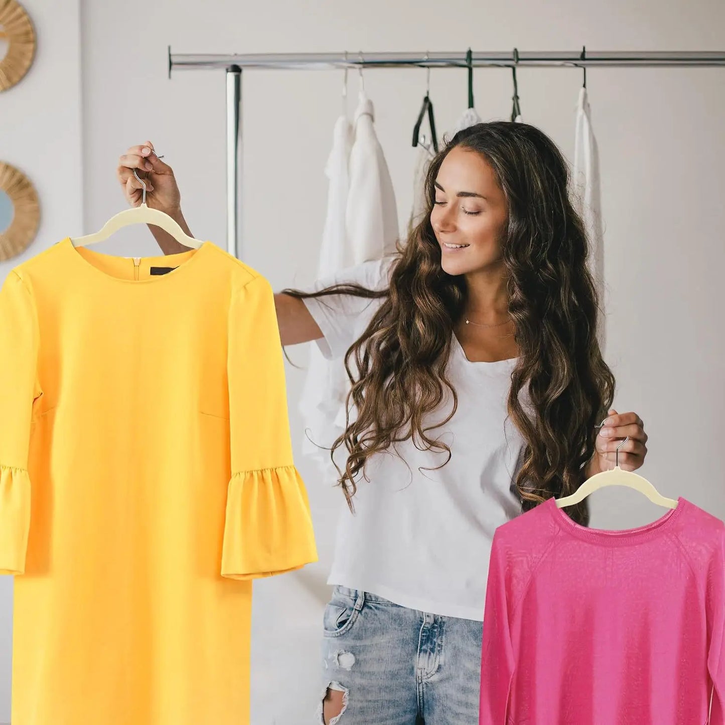 50pcs Multiple Colors Flocking Multi-function Anti-slip Plastic Hanger Black Velvet Thickened Magic Clothes Hanger Clothes Rack