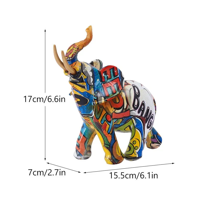 Resin Colorful Transfer Printed Elephant Figurines