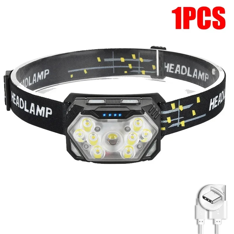9 Led Strong Light Headlamp USB Rechageable Motion Sensor