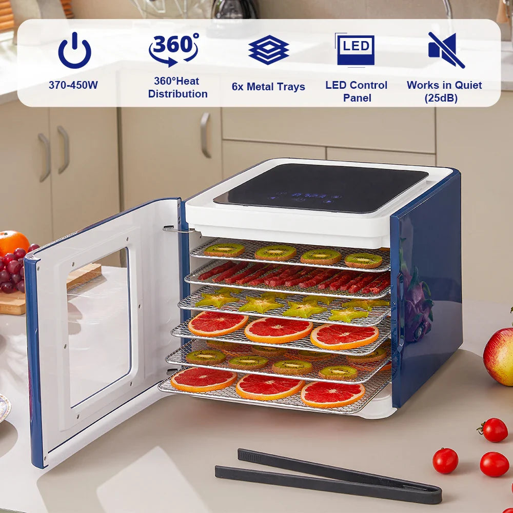 BioloMix 6 Trays Food Dehydrator with LED Touch Control,Digital Temperature and Time,Dryer for Fruit Vegetable Meat Beef Jerky