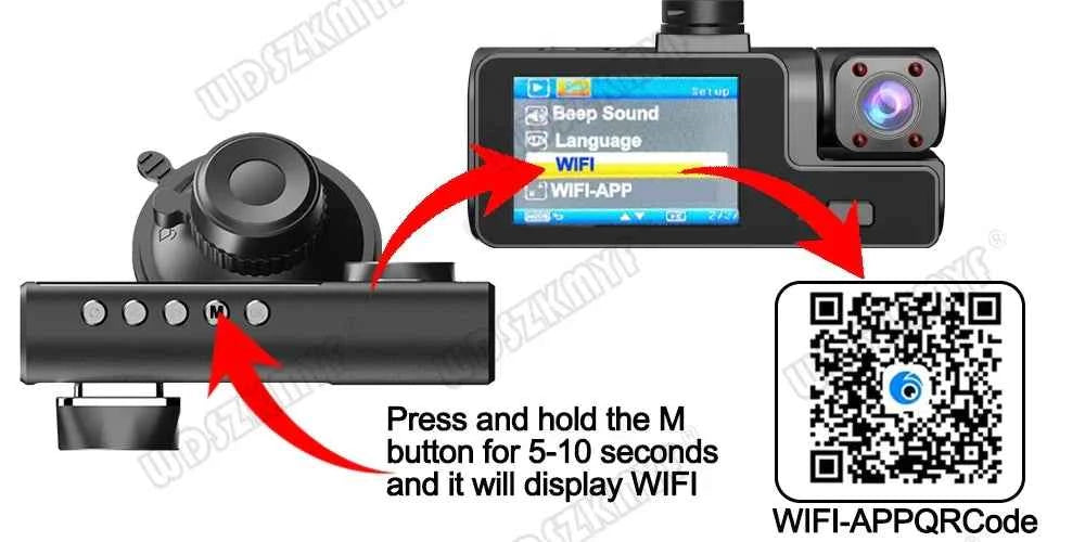 3 Lens Car Recorder with Memory Card Car Camera 1080P VCR WIFI Car DVR 2 Lens Front and Rear View Camera Night Vision Car Access