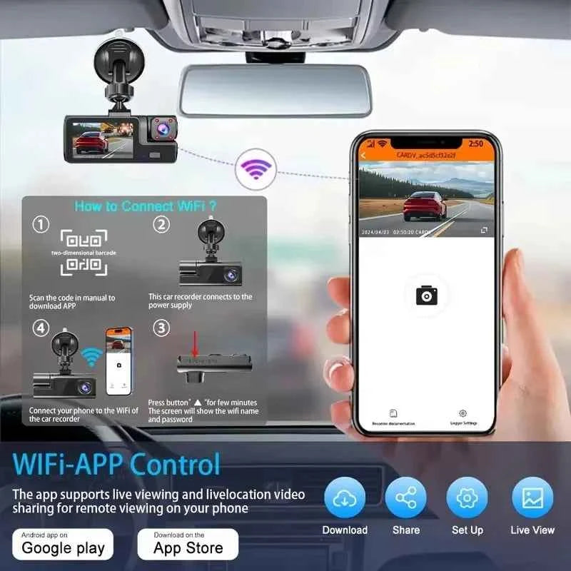 3 Lens Car Recorder with Memory Card Car Camera 1080P VCR WIFI Car DVR 2 Lens Front and Rear View Camera Night Vision Car Access