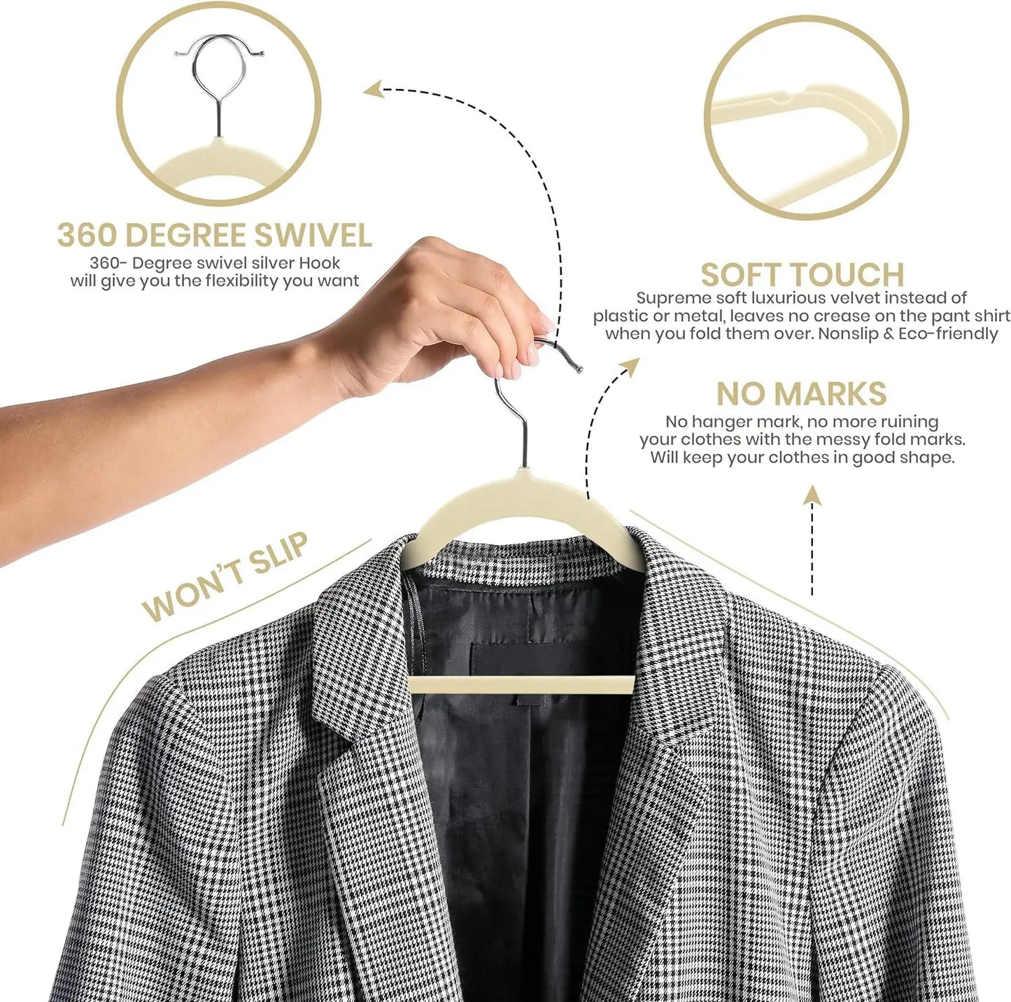 50pcs Multiple Colors Flocking Multi-function Anti-slip Plastic Hanger Black Velvet Thickened Magic Clothes Hanger Clothes Rack