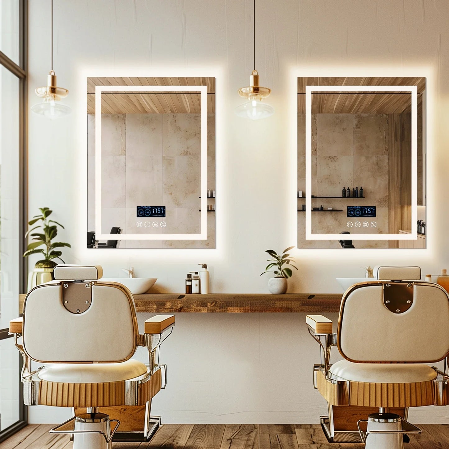 Square LED Bathroom Mirror with Bluetooth Speaker, Smart Wall Vanity Mirror, Front-lit and Backlight, Touch Anti-fog