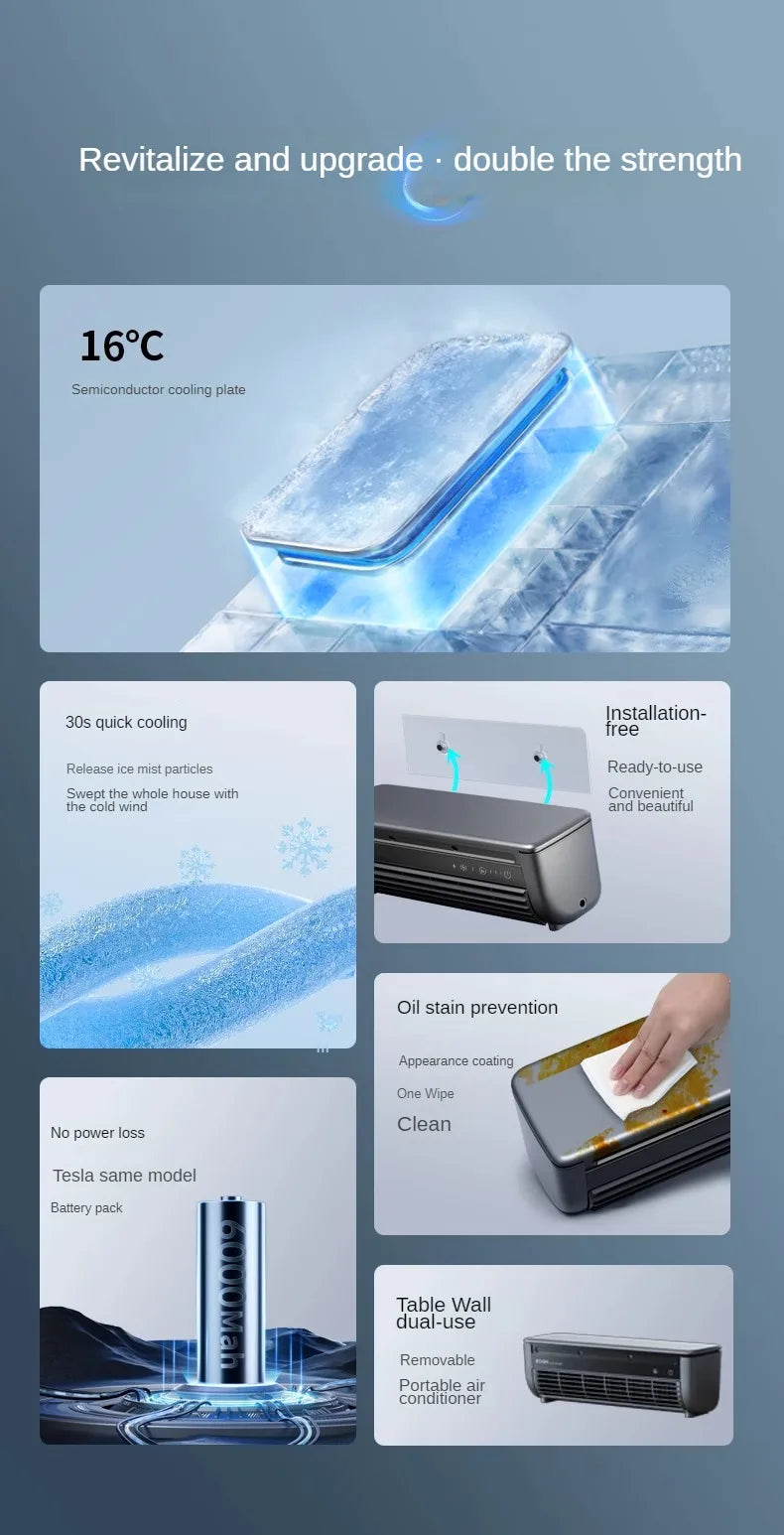 Kitchen Air Conditioning Refrigeration Wall-Mounted Fan Large Wind Rechargeable Fan Household Stand Remote Control Portable Fan