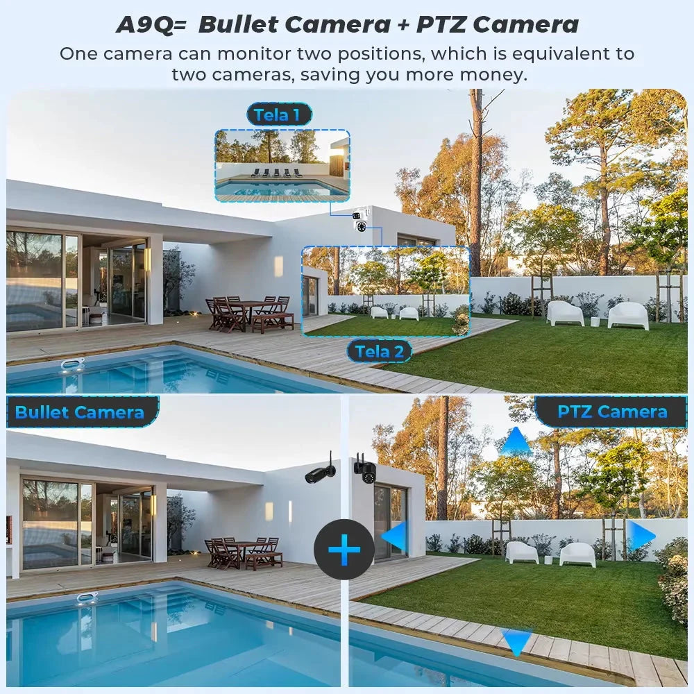 8MP Wifi Camera PTZ Outdoor Dual Screen Human Detection Dual Lenses 10MP Security Protection IP Camera