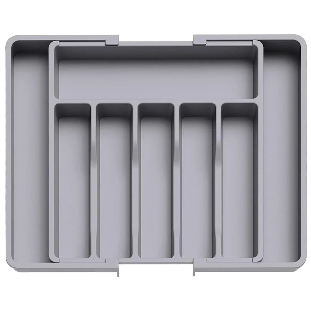 Adjustable Flatware Tableware Organizer Expandable Utensil Tray with Dividers Utensil Holder Storage Tray for Spoons Fork Knives