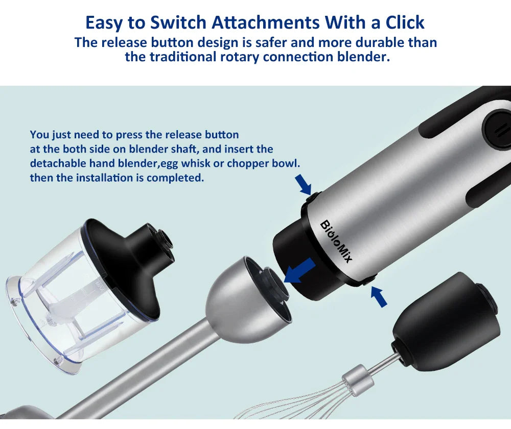 BioloMix 1200W 5-in-1 Immersion Hand Stick Blender Mixer Vegetable Meat Grinder 800ml Chopper Whisk 600ml Smoothie Cup