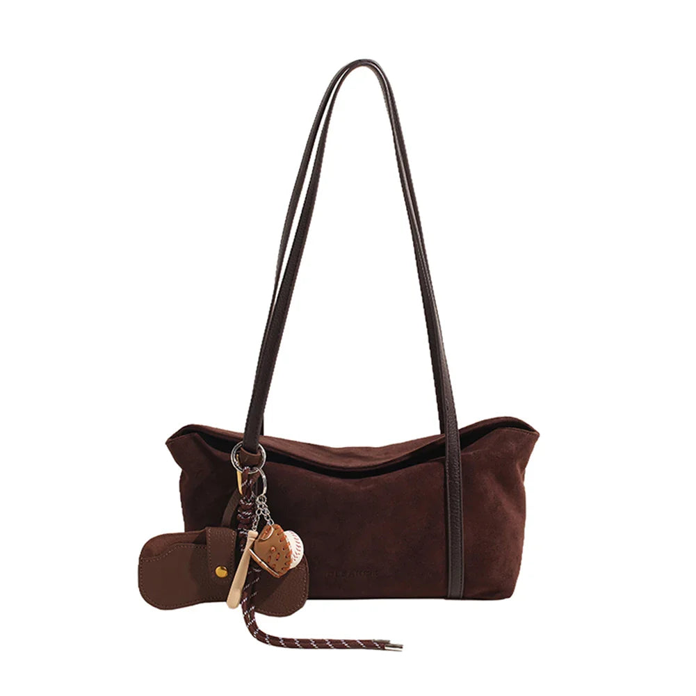 Autumn and Winter Vintage Women's Bag Suede Shoulder Bag Luxury Designer Top Handle Clutch Bag Purse for Women Retro Handbags