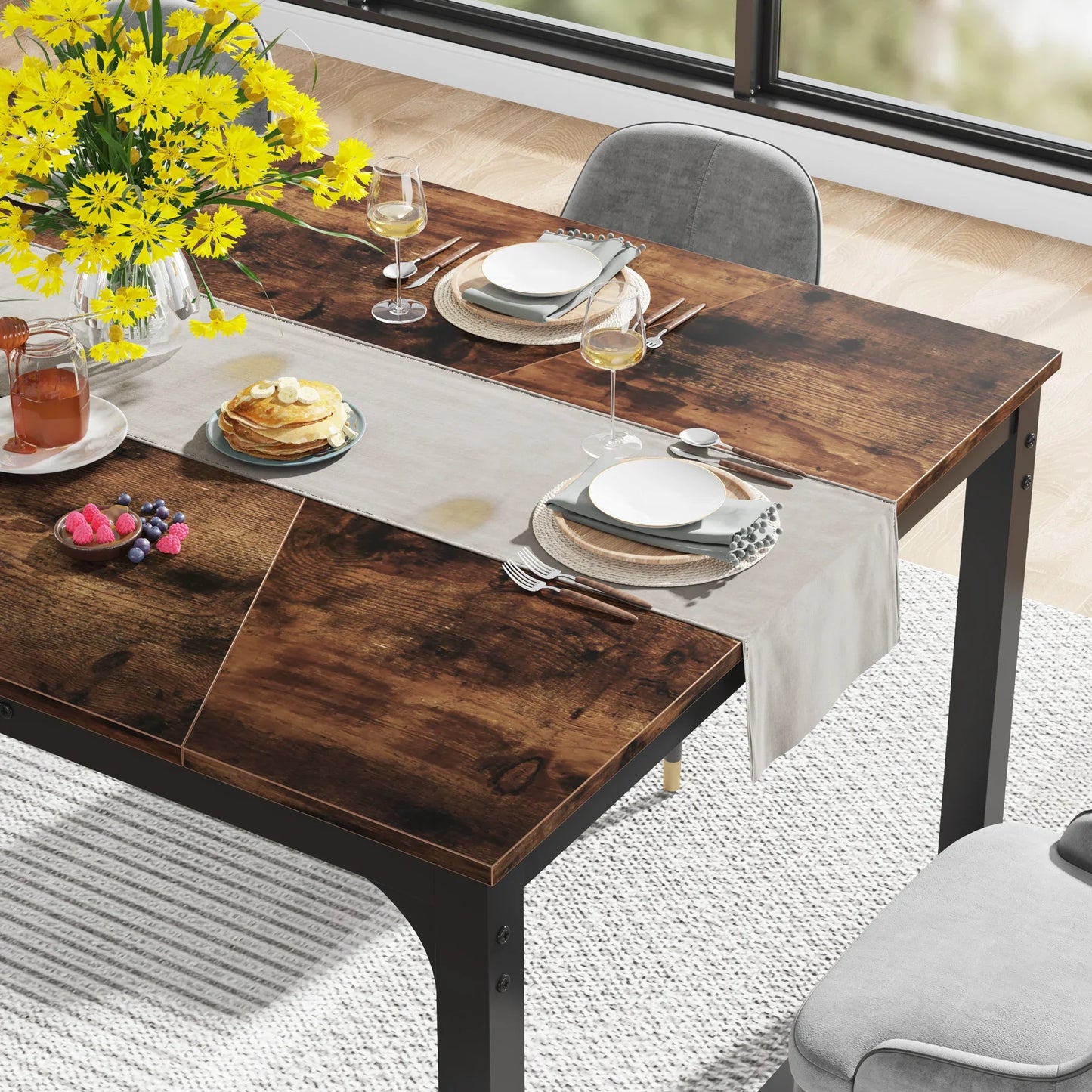 Tribesigns 63"x31.5" Dining Table, Industrial Kitchen Table for 6-8 Person, Rectangular Dinner Table for Dining Room Kitchen