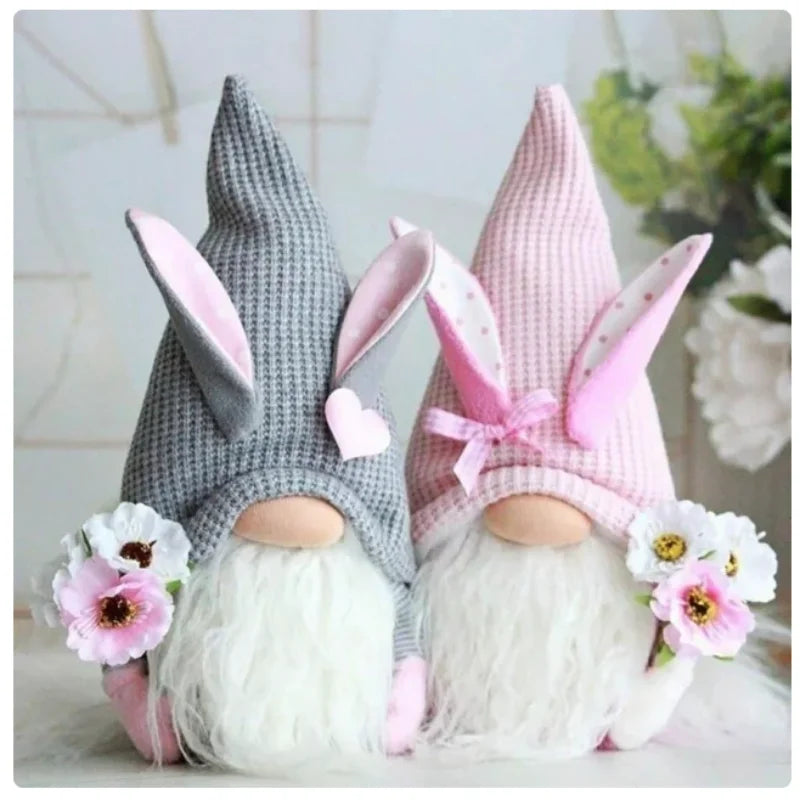 2Pcs Rabbit Ear Faceless Gnome with Knitted Hat Easter Old Man Dwarf Decor Festival Theme for Bedroom Living Room Decor