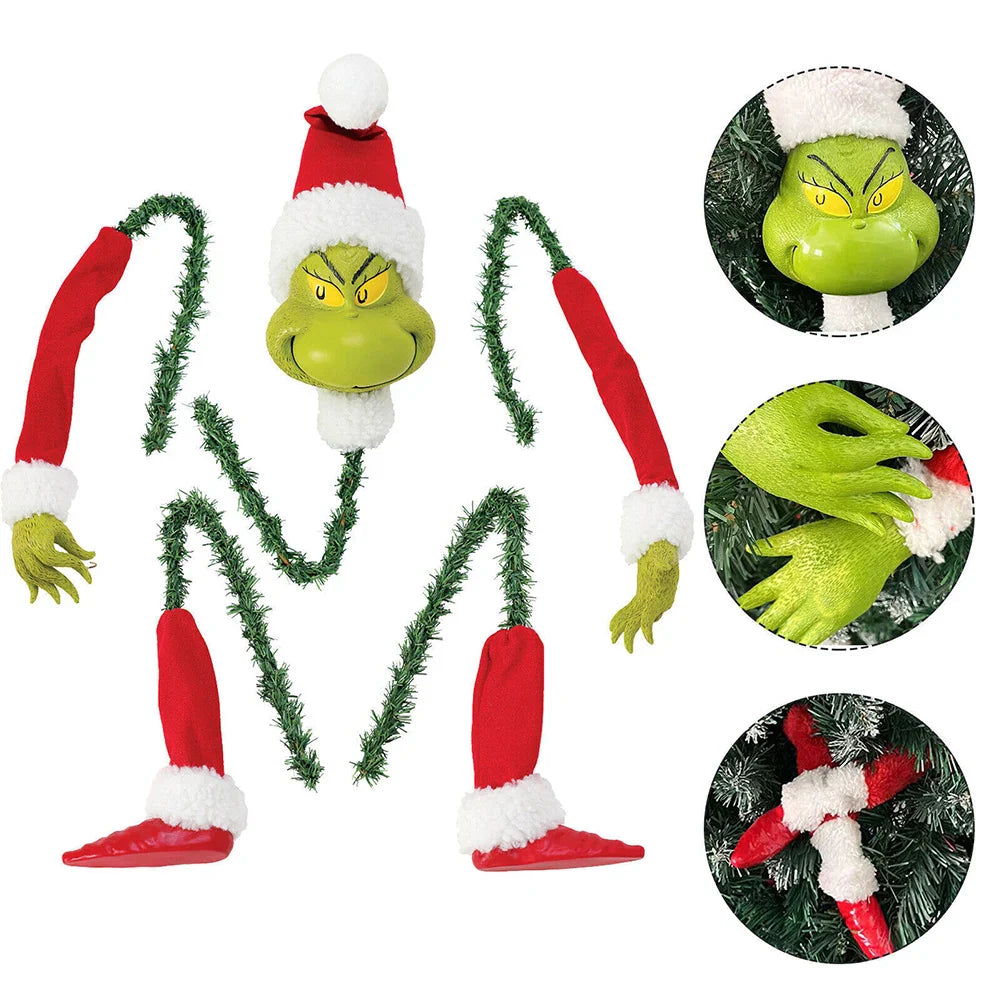 5PCS Stole Stuffed Stuck Topper Garland Ornament Head/Arms and Legs Grinch Elf Body Tree Decoration Xmas for Christmas Tree