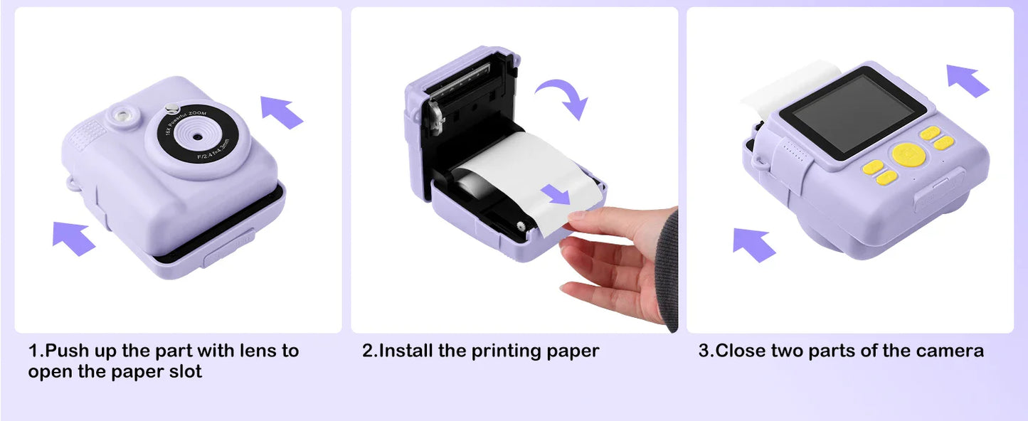 Kids Digital Camera 2.4" 1080P HD Video Camera Portable Instant Print Camera with 32GB Card, Birthday Gift for Boys Girls 3-12